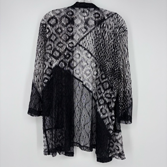 Chico's Size 16 Sheer Lace Kimono Style Jacket 3/4 Sleeve Dressy Black & White - Picture 5 of 5